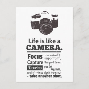 Het leven is als een camera citaat, Zwarte Grunge Briefkaart