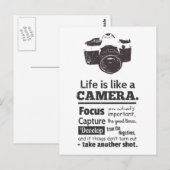 Het leven is als een camera-quote, Black Grunge Briefkaart (Voorkant / Achterkant)