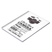 Het leven is als een camera-quote, Black Grunge Notitieboek (Linkerzijde)