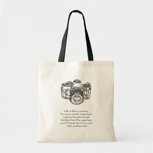 Het leven is als een camera quote, zwart-wit tote bag (Voorkant)