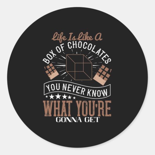 Het leven is als een doos chocolade ronde sticker (Voorkant)