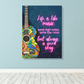 Het leven is als muziek, altijd een goed lied canvas afdruk (Insitu (Houten vloer))