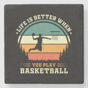 het leven is beter als je basketbal speelt stenen onderzetter