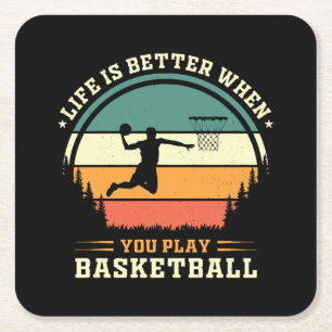 het leven is beter als je basketbal speelt vierkante kartonnen onderzetter