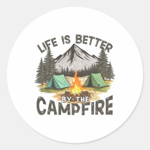 Het leven is beter bij het kampvuur bergkamperen b ronde sticker