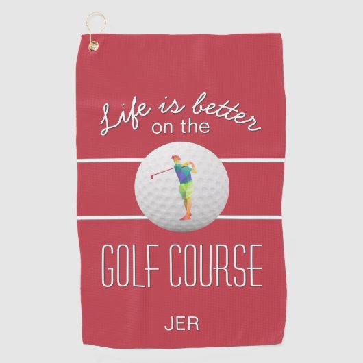 Het leven is Beter Golfbal Golfer Initialen Naam R Golfhanddoek (Voorkant)