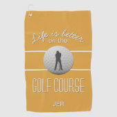 Het leven is beter Goudcitaat Initialen Geel Golfhanddoek (Voorkant)
