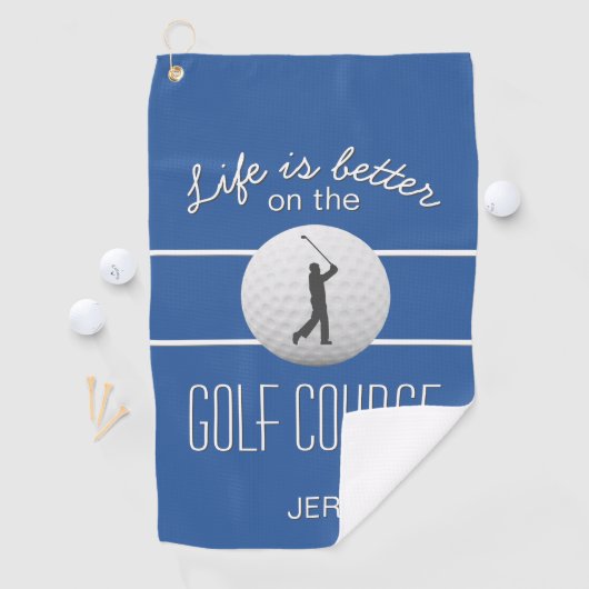 Het leven is beter het Golfing Quote Initialen Roy Golfhanddoek (Insitu)