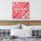 Het leven is beter in Barn faux rood schuurhout Canvas Afdruk (Insitu (Slaapkamer))