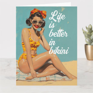 Het leven is beter in bikin, retro stijl, schattig kaart
