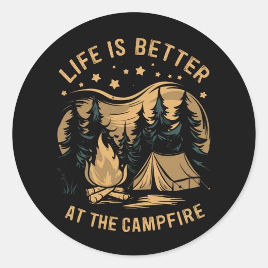 Het leven is beter in de Camper Camper Camp Campin Ronde Sticker (Voorkant)