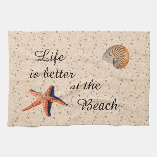 Het leven is beter in de keuken op het strand theedoek (Horizontaal)