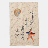 Het leven is beter in de keuken op het strand theedoek (Verticaal)