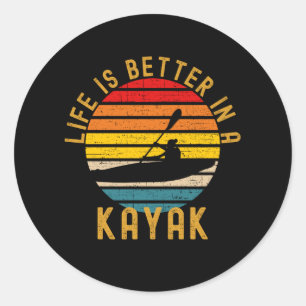 Het leven is beter in een kayak Retro Ronde Sticker