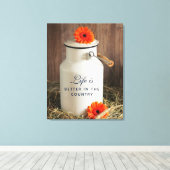 Het leven is beter in het land Citaat met Melk Kan Canvas Afdruk (Insitu (Houten vloer))