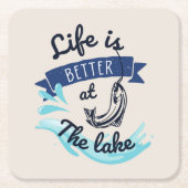 Het leven is beter in het meer van Funny Vierkante Kartonnen Onderzetter (Voorkant)