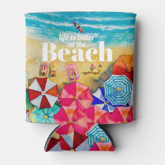 Het leven is beter in het strand blikjeskoeler (Voorkant)