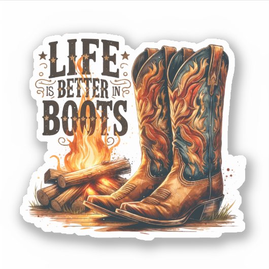 Het leven is beter in laarzen Vinyl Sticker (Voorkant)