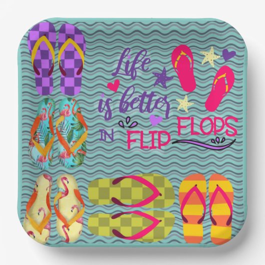 Het leven is beter in Teenslipper Papieren Bordje (Voorkant)