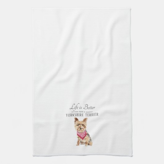 Het leven is beter in Yorkshire Terrier Theedoek (Verticaal)