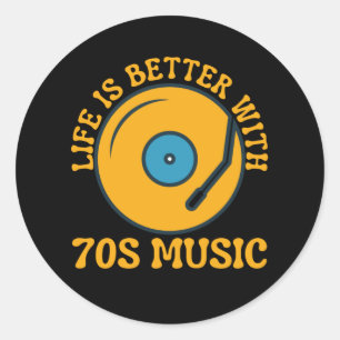Het leven is beter met 70s muziekzeven ronde sticker