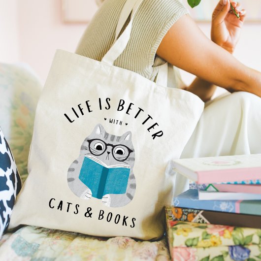 Het leven is beter met boeken en katten tote bag