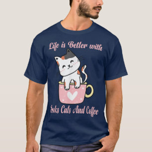 Het leven is beter met boekkatten en koffie. t-shirt