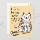 Het leven is beter met Cats Doodle Briefkaart (Voorkant / Achterkant)
