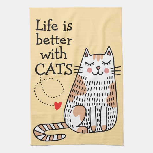 Het leven is beter met Cats Doodle Theedoek (Verticaal)