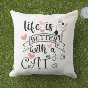 Het leven is beter met een Cat quote slogan Buitenkussen