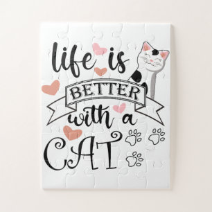 Het leven is beter met een Cat quote slogan Legpuzzel
