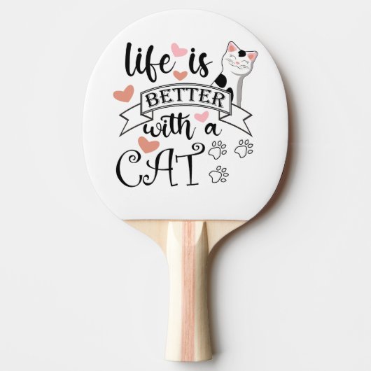 Het leven is beter met een Cat quote slogan Tafeltennisbatje (Voorkant)