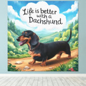 Het leven is beter met een dachshund canvas afdruk (Insitu (Houten vloer))
