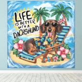 Het leven is beter met een dachshund canvas afdruk (Insitu (Houten vloer))