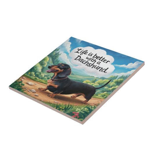 Het leven is beter met een dachshund tegeltje (Zijkant)