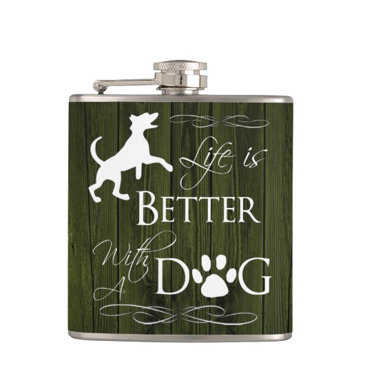 Het leven is beter met een Dog Flask - Groen Heupfles (Voorkant)