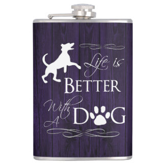 Het leven is beter met een Dog Flask - Paars Heupfles