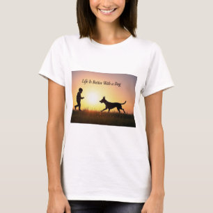 Het leven is beter met een hond, jongen en zon t-shirt