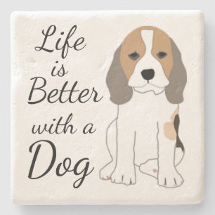 Het leven is beter met een hond schattige cartoon stenen onderzetter