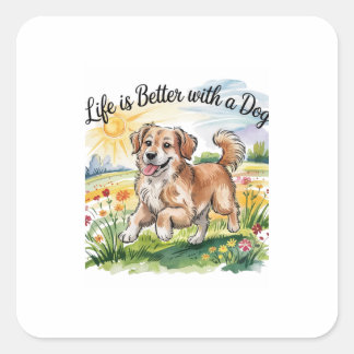 "Het leven is beter met een hond" Vierkante Sticker