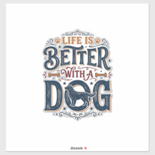 Het leven is beter met een hond vintage gravure on sticker