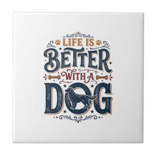 Het leven is beter met een hond vintage gravure on tegeltje