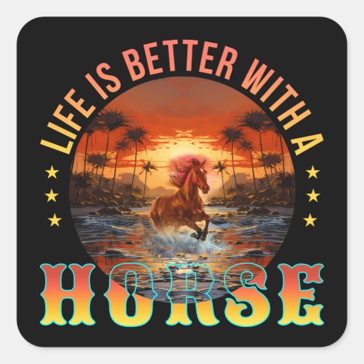 HET LEVEN IS BETER MET EEN HOREN VIERKANTE STICKER (Voorkant)