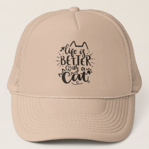 Het leven is beter met een kat - Hand-Drawn Cat Qu Trucker Pet