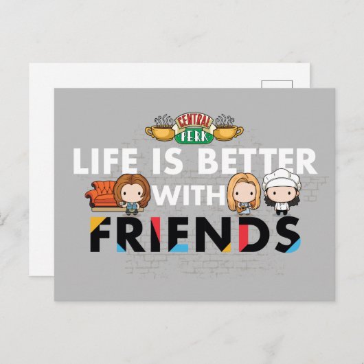 Het leven is beter met FRIENDS™ Chibi Art Uitnodiging Briefkaart (Voorkant / Achterkant)
