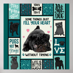 Het leven is beter met honden pug dog deken poster