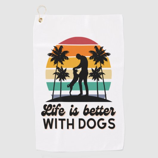 Het leven is beter met honden Retro Sunset Man en Golfhanddoek (Voorkant)