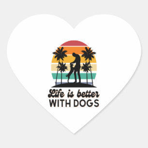 Het leven is beter met honden Retro Sunset Man en Hart Sticker