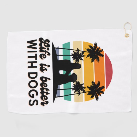 Het leven is beter met honden retro zonsondergang  golfhanddoek (Horizontaal)