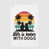 Het leven is beter met honden retro zonsondergang golfhanddoek (Voorkant)